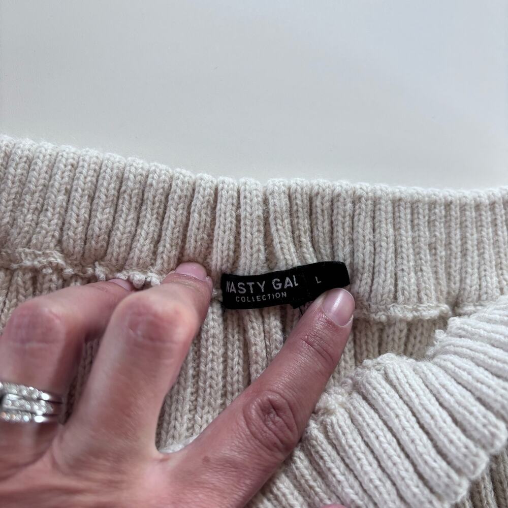Nasty Gal Women's Large Knit Ribbed Lounge Pants Cream Wide Leg High Waisted - Picture 9 of 11